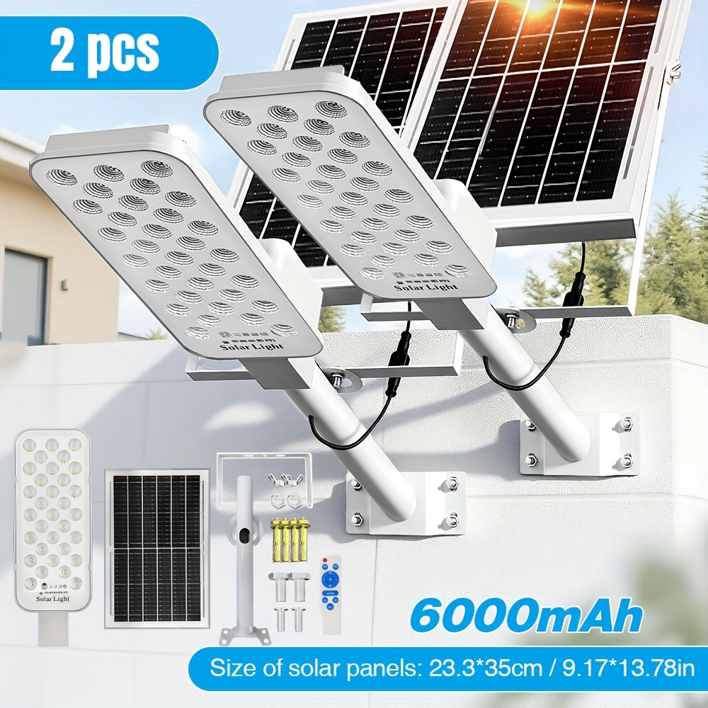 Image of 6000mah-1pc/2pcs Optional With Remote, For Home And Commercial Use Solar Street Light, Garage, Villa, Courtyard Lighting Solar Lamp, Automatic On At Night, Light For Or More During