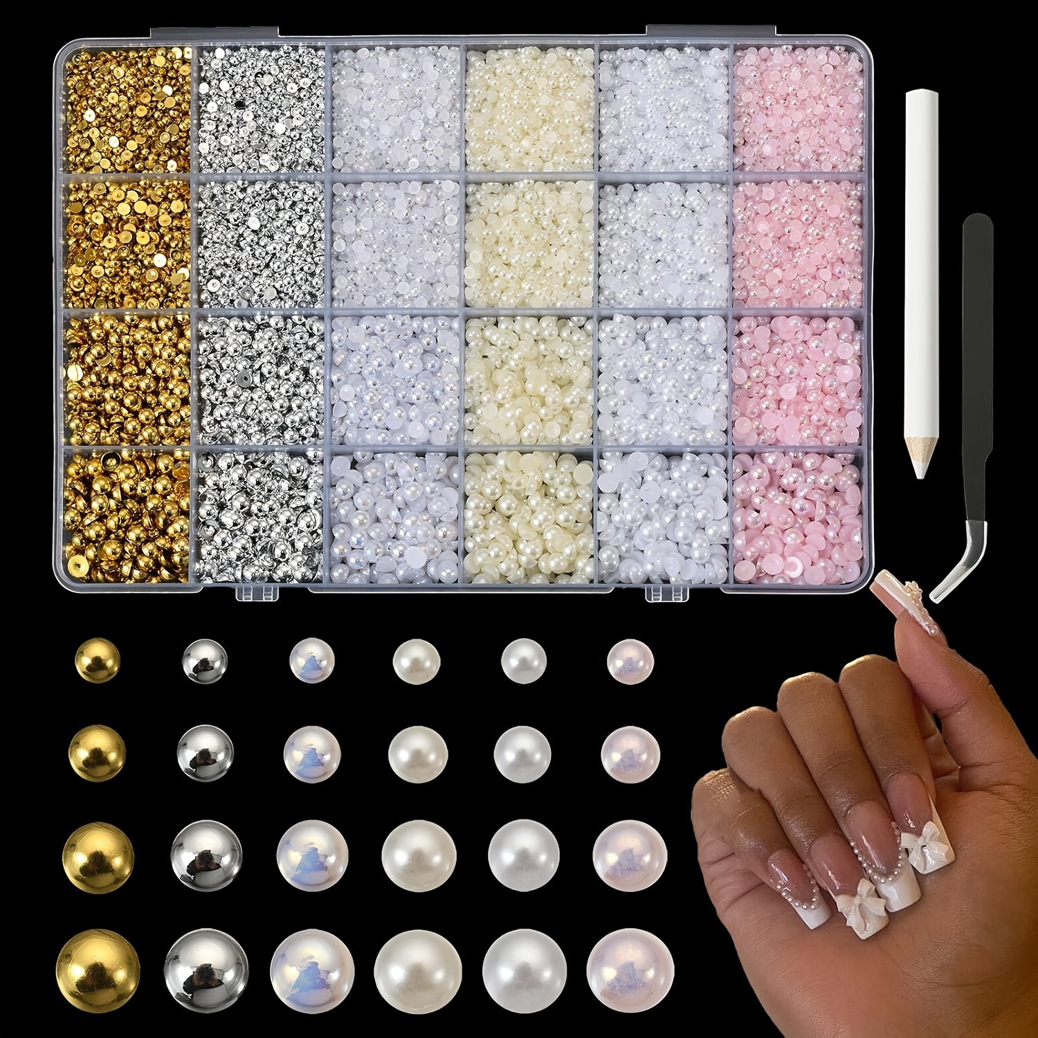 TEMU 10000pcs Flatback Nail Beads & 3d Charms Suitable For Nail, Flatback Suitable For Diy Crafts, Manicure & Pedicure Decorations, Professional Nail