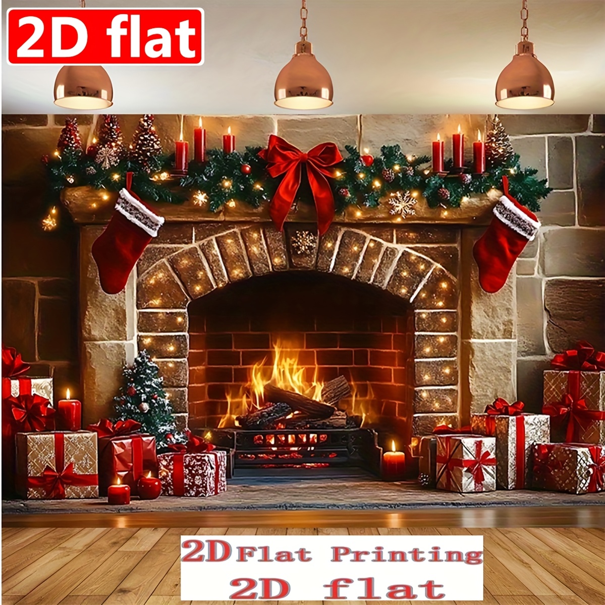 TEMU 2d Flat, 2d Flat, 2d Flat Banner Background Cloth, 1pc Festive Christmas Party Banner - 2d Polyester Backdrop With Snow Scene, Red Santa Hat And
