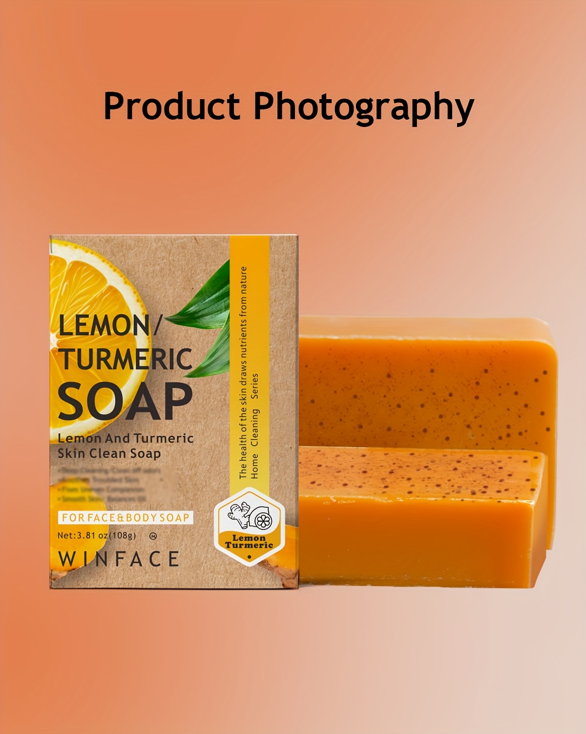 8*Bar Lemon Turmeric Kojic Acid Soap, Body Deep Clean, Moisturizing, Refreshing, Oil Controlling Shower Soap, Turmeric Clean Stain, Lemon Clean, Kojic Acid for Light Beige Care, Travel, Household Items, Christmas Gifts-3.81 Oz*8 Bar