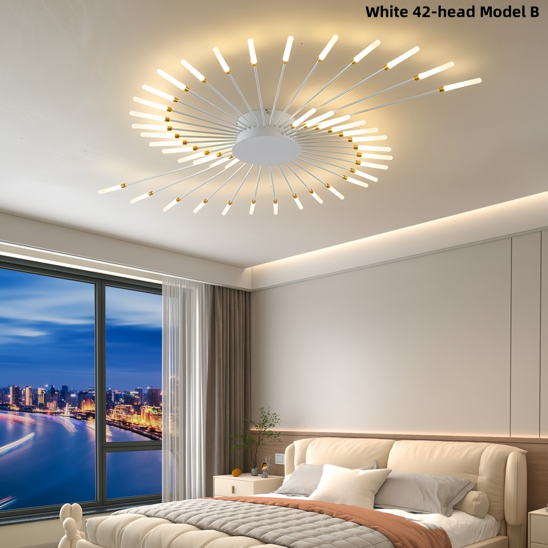Modern Minimalist Warm White LED Ceiling Light with 42 Golden Firework Design - Sleek Metal Acrylic Fixture for Living Room, Dining Room, Bedroom - No Remote or Switch Included, Living Room Decor | Minimalist Light Fixture | Acrylic Diffuser