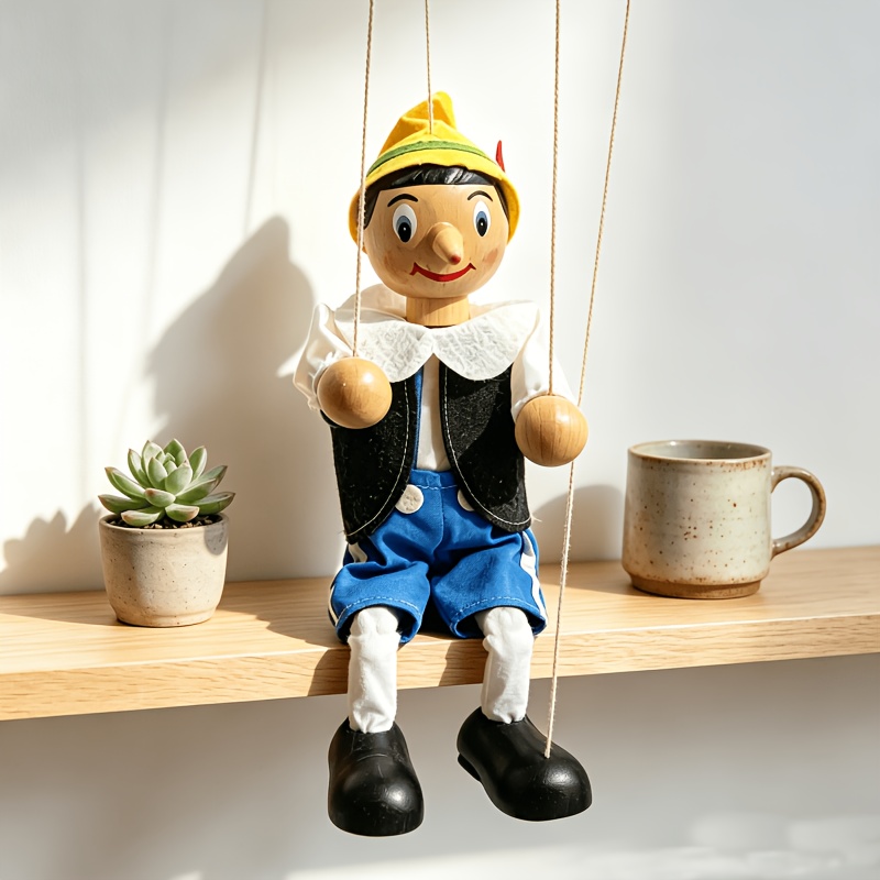vintage   wooden puppet with string and controller adult collectible handmade puppet study desk decorative ornament