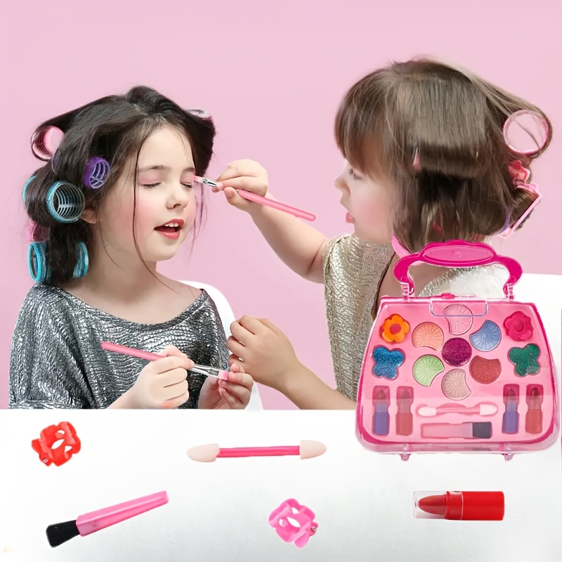 1pc girls cosmetics set toy handbag princess girl lipstick blush hair clip washable paint color makeup box perfect birthday childrens day gift 0