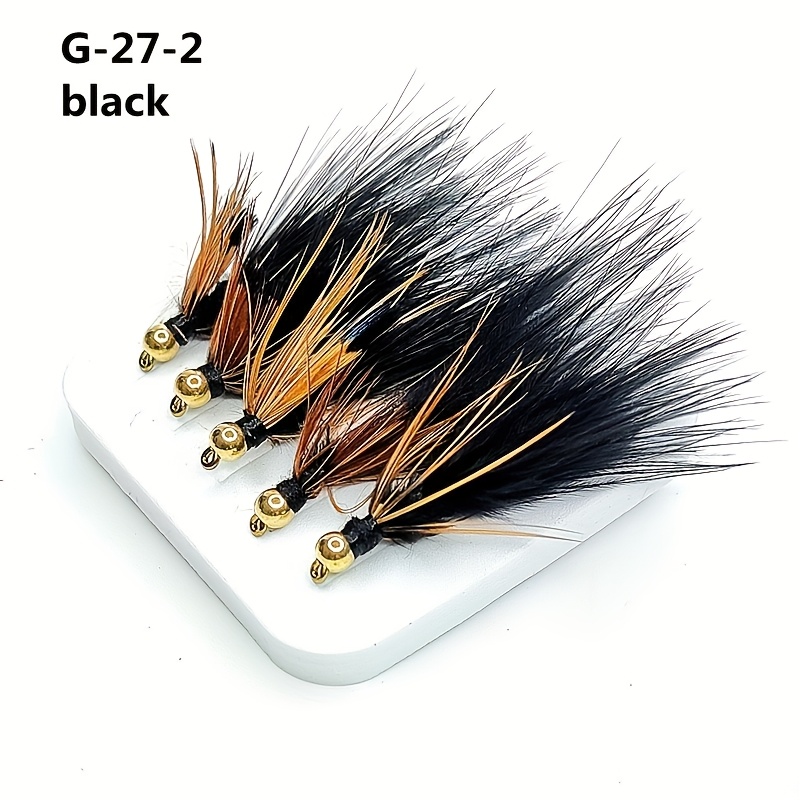 Image of 5pcs Streamers Fly Fishing Lures Black/olive Brown Tassel - Trout Salmon Trout Perch Fly Fishing Flies - Saltwater And Freshwater Lures - With Reverse Hook