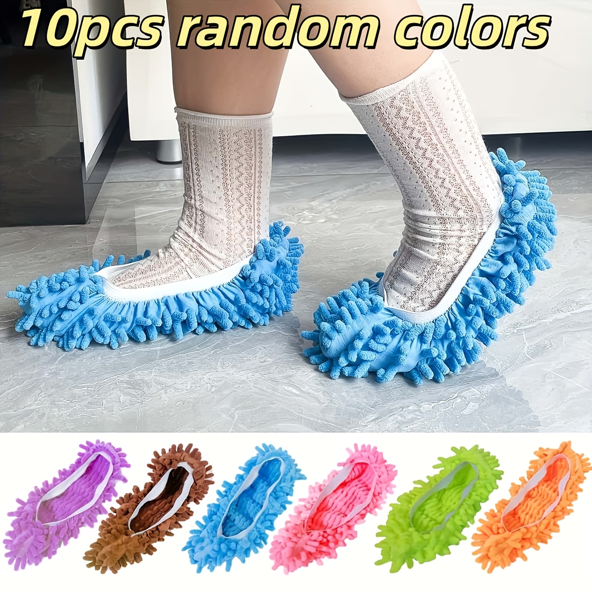 TEMU 10pcs (random Colors) Mop Slippers Set 26cm X 11cm ( 10.24 X 4.3 Inches) Compatible, Microfiber Cleaning Home Shoes, Soft Washable Reusable Foot