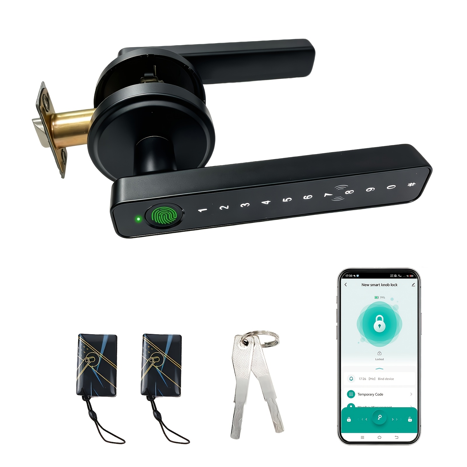 TEMU Keyless Entry Door Lock With Smart Fingerprint Handle, Compatible With Biometric, App, , Ic Card, And Mechanical Key Options, Ideal For Homes, Offices, Apartments, And Bedrooms