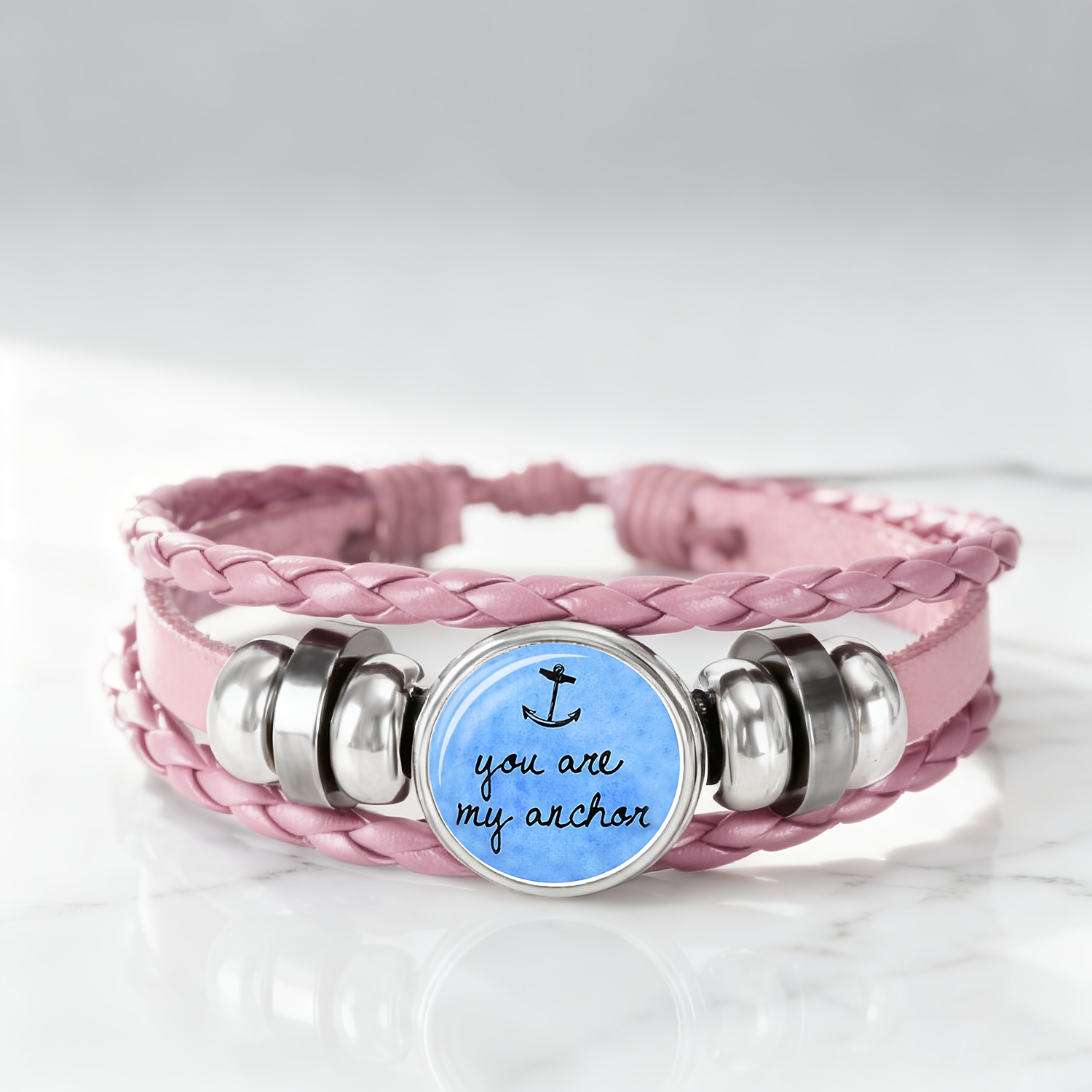 Packaged Pink Bracelet with Anchor Design, Gift for Her