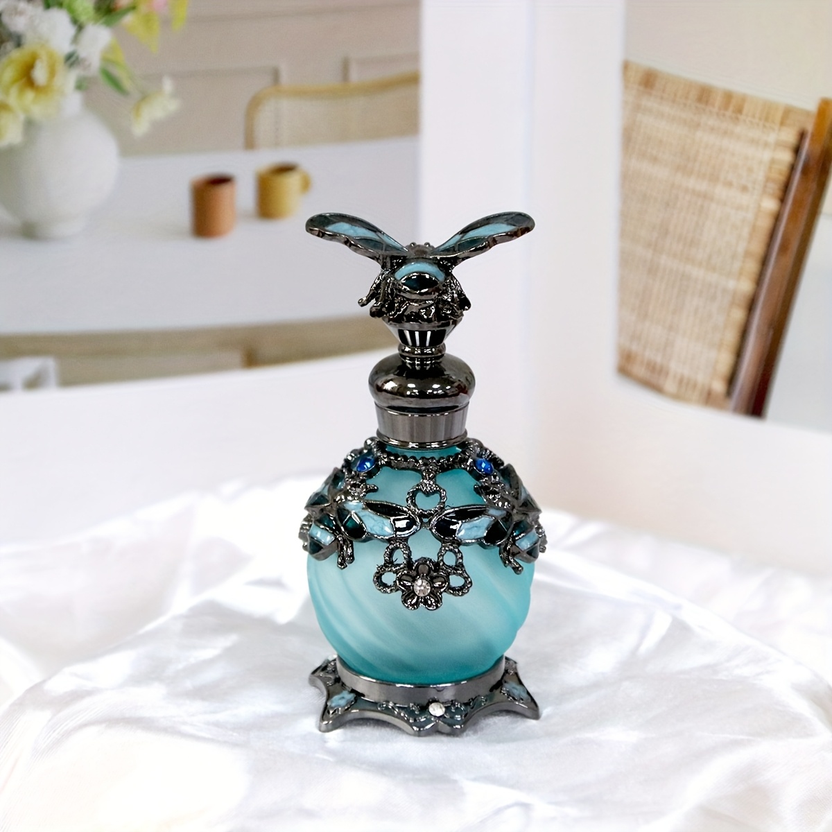 E-shop 15ml Blaue Bienenmuster Parfümflasche - Metall-Rechteckige Reisebehälter, Nachfüllbarer Behälter für Zuhause & Schminktisch-Dekoration,