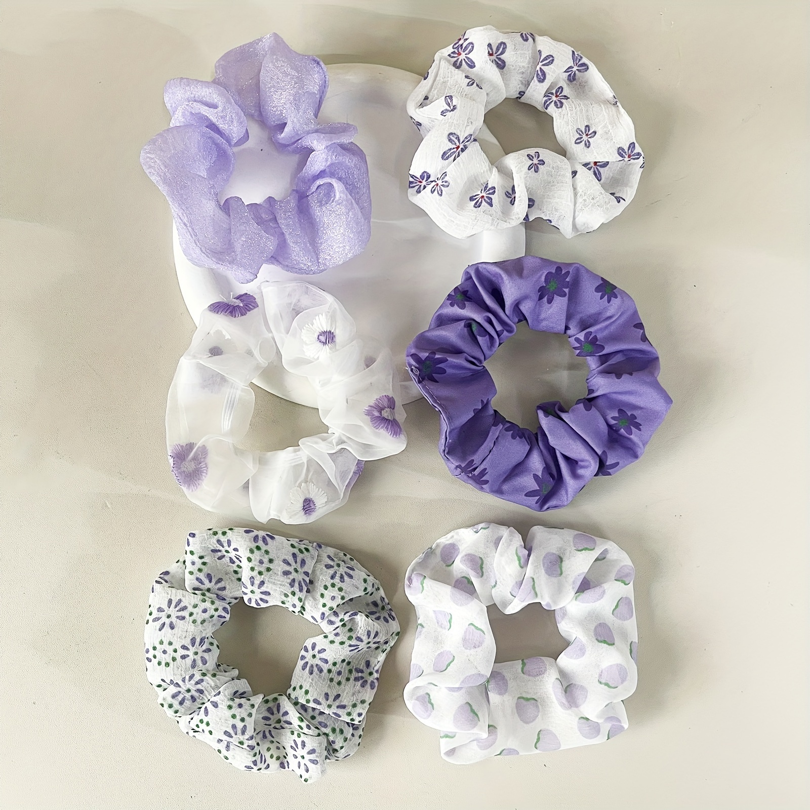 TEMU Set Of 6 Purple Hair Ties For Women, Featuring A Easy And Elegant Design Versatile And Hair, Perfect For Sweet Hairstyles