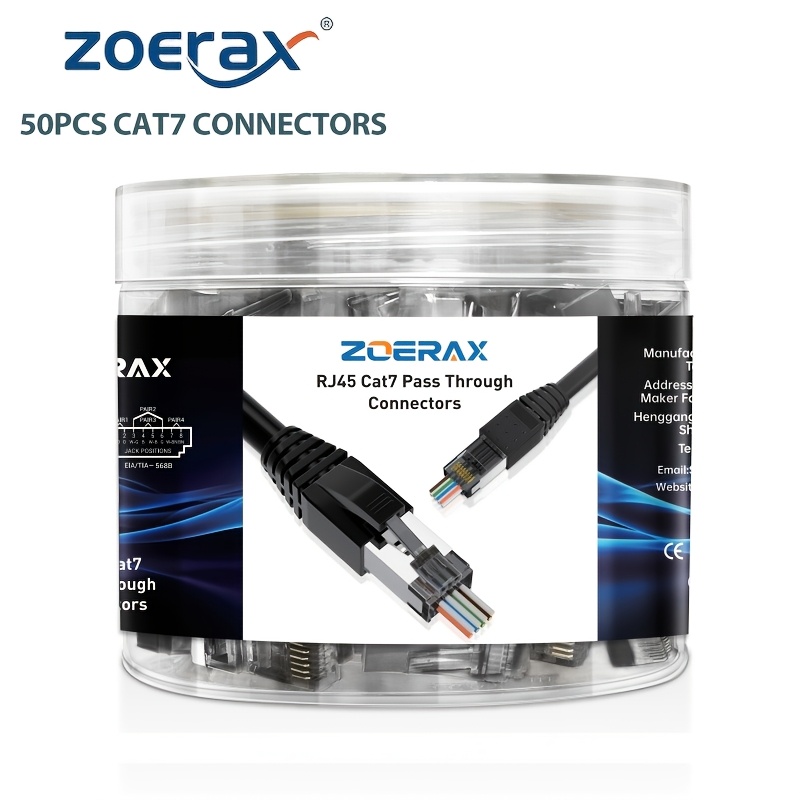 Zoerax Cat7 50pcs Shielded Rj45 Pass Through Connector