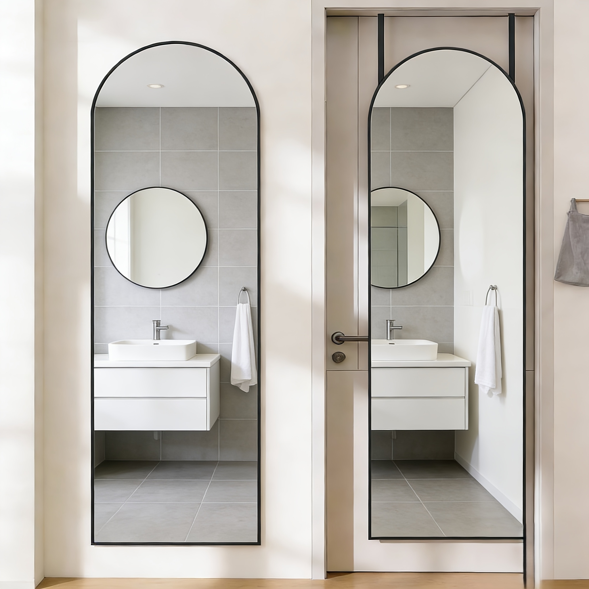 TEMU 47" X 14" Full Length Bathroom Mirror Over The Door, Door Hanging Metal Aluminum Alloy Frame Dressing Mirror, Wall Mounted Full Body Mirror