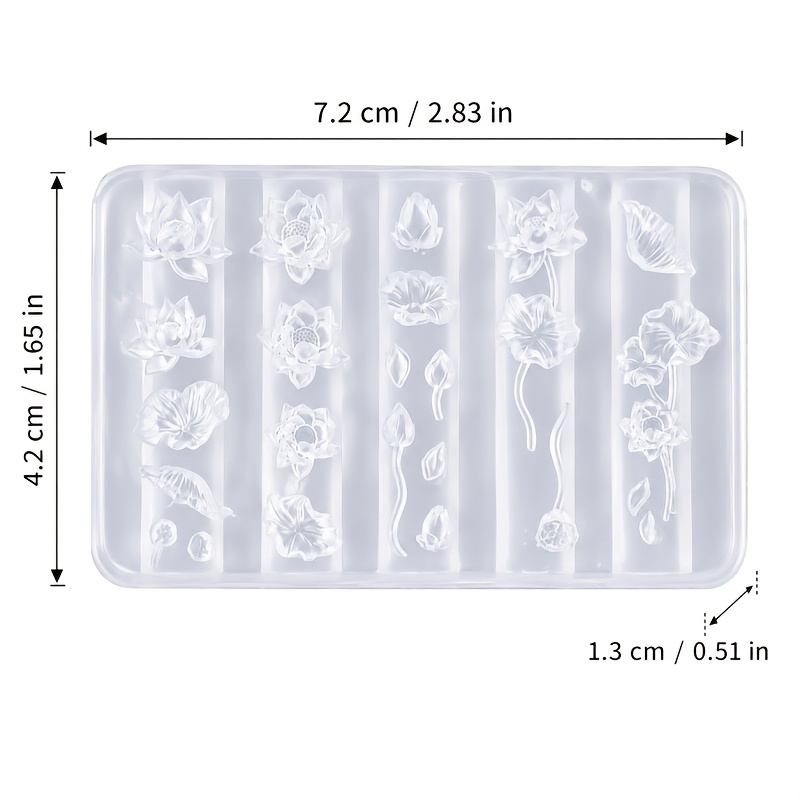 TEMU 3d Lotus Flower Silicone Mold For Nails, Lotus Bud Leaf And Stem For Nail Art Resin Charm Mold, Reusable Easy-release Resin Gel Template For