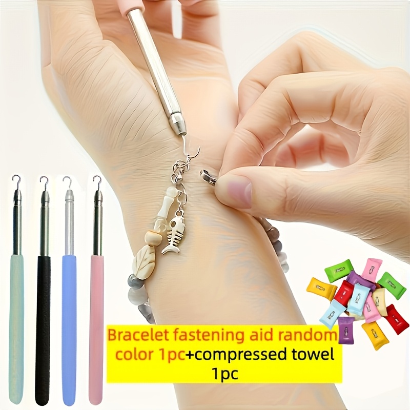 TEMU 1pc Bracelet Aid Gadget - Necklace Bracelet Helper - Home Jewelry Wearing Aid, Random Color And 1pc Compressed Towel - Multifunctional Use, And