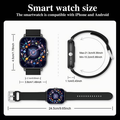 1 83 inch full touchscreen watch a unisex gift suitable for men and women it calls view messages and features fitness tracking step counting music control remote camera control sedentary reminders and casual games