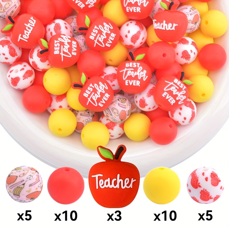 TEMU 33pcs 3d Teacher Beads, Learning Elements, Printed Beads Suitable For Jewelry Decoration Additions, Chain String Beads Pen Beads Makeup Brush