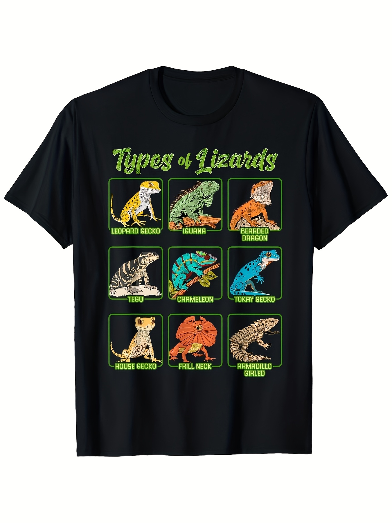 Men's Lizards of the World T-Shirt - Retro Reptile Graphic Crew Neck Short Sleeve, Ultra-Soft Breathable Moisture-Wicking Fabric, Suitable for Casual Wear, Outdoor Activities & Reptile Lovers Gift, Year-Round Comfort (Machine Washable)
