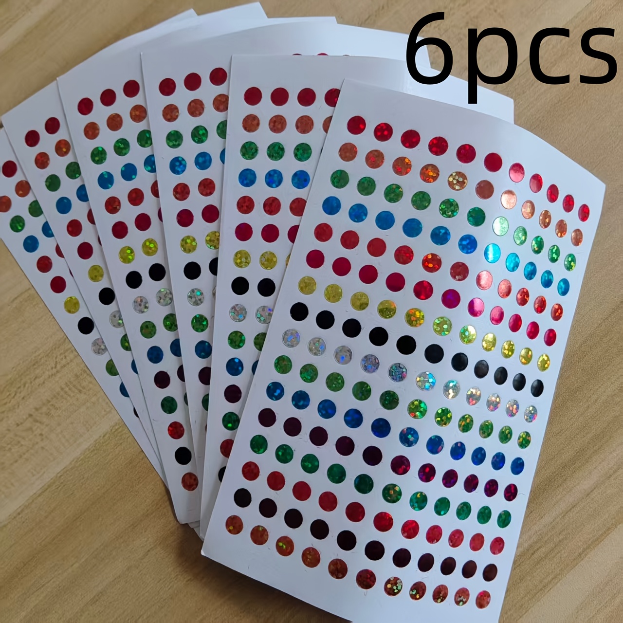 TEMU 6 Sheets Sparkling Dot Stickers, 16-color Iridescent Glitter Stickers (for Office Notebook Marking, Decoration), Stickers For Organization And