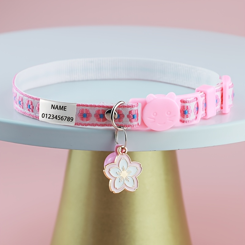 TEMU Collier pour chien personnalisé avec plaque signalétique gravée sur mesure, motif floral, collier de sécurité anti-perte pour chatons avec