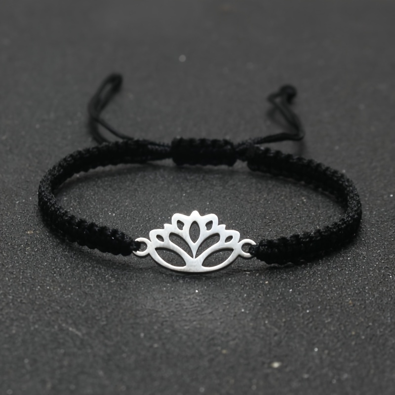 TEMU 1pc Stainless Steel For Lotus Bracelet For Men, A Hand Cord, Hand-woven, Simple And Adjustable, Suitable For Daily Wear And Holiday Gifts. The