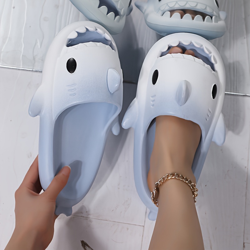 

Women's Cartoon Shark Novelty Slippers, Gradient Color Quick Drying Non-slip Casual Sandals, Indoor & Outdoor Sports Slippers