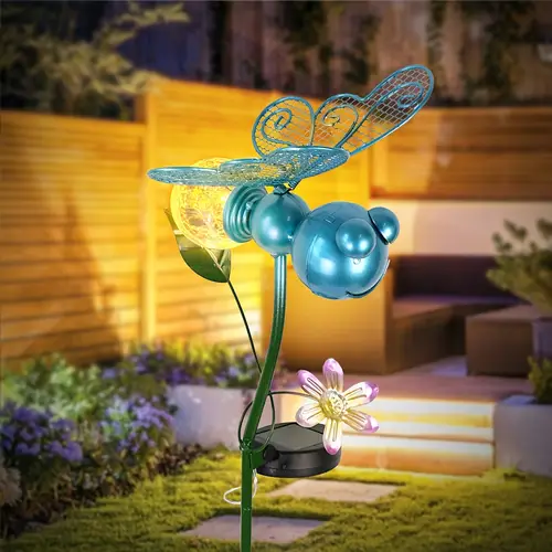 1pc solar decorative post lights beautiful metal bees designed for stunning garden decor splash resistant outdoor yards lawns and yards