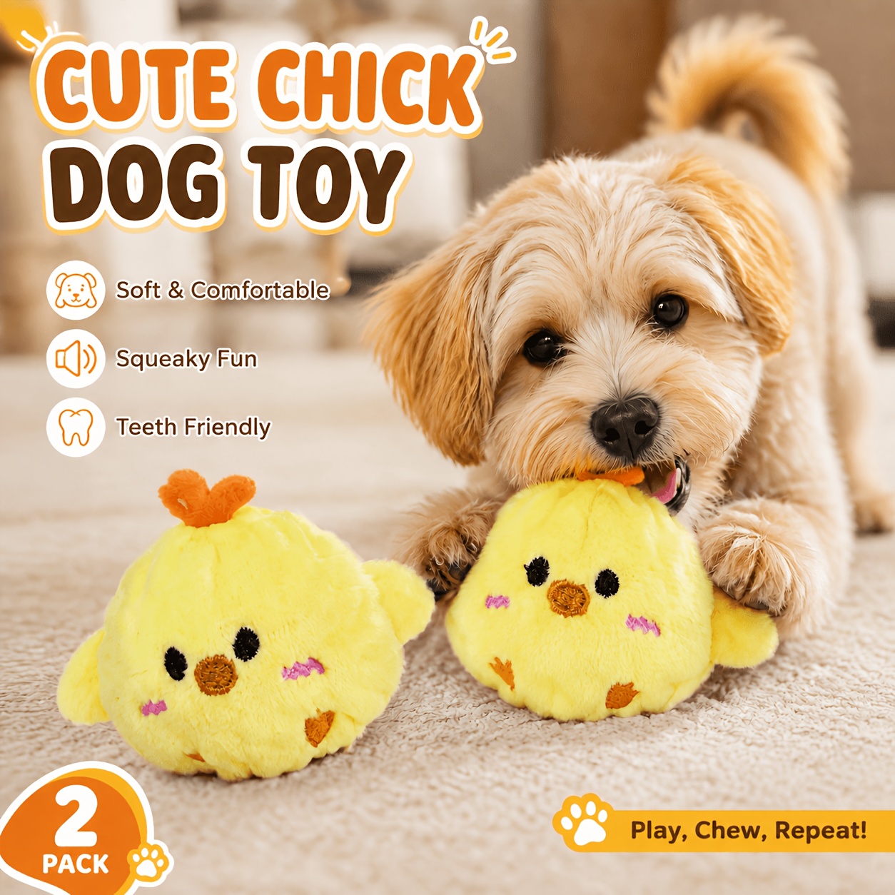 TEMU 2pcs Squeaky Bouncing Suitable For , Chew-resistant Slow-rebound Chewproof Toy With Chirping Sound, Interactive Slow-bouncing Pet Companion For