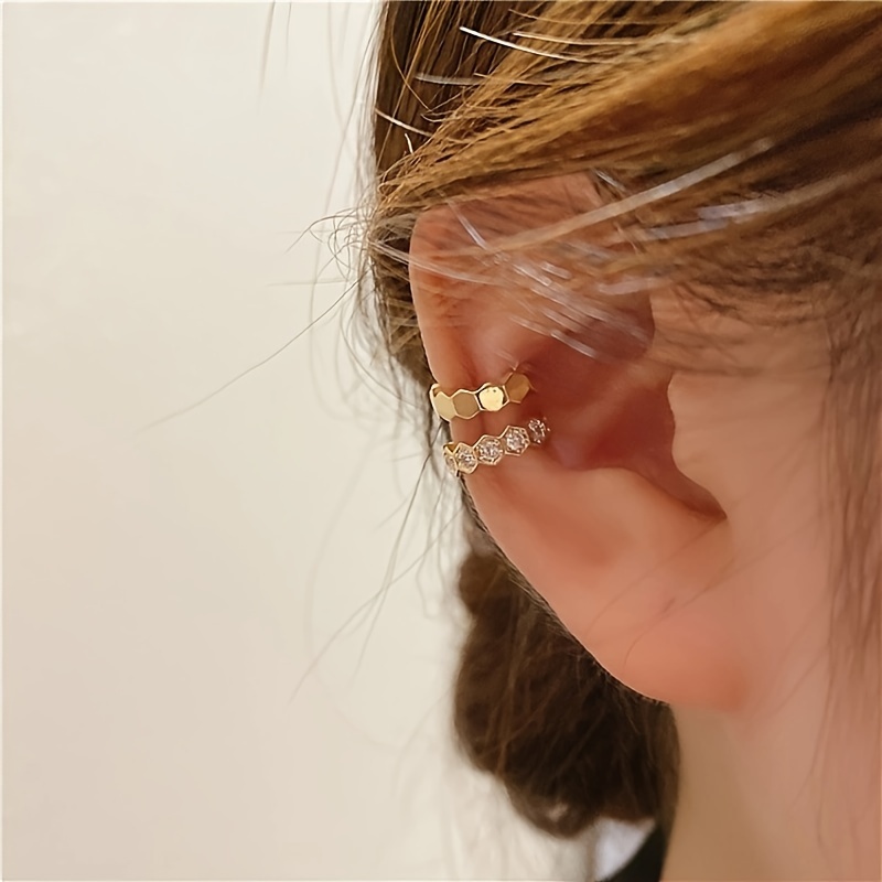 

C Shaped Ear Cuff, Plated Zircon Decor Ear Clip, No Piercing Minimalist Style Ear Bone Clip For Women