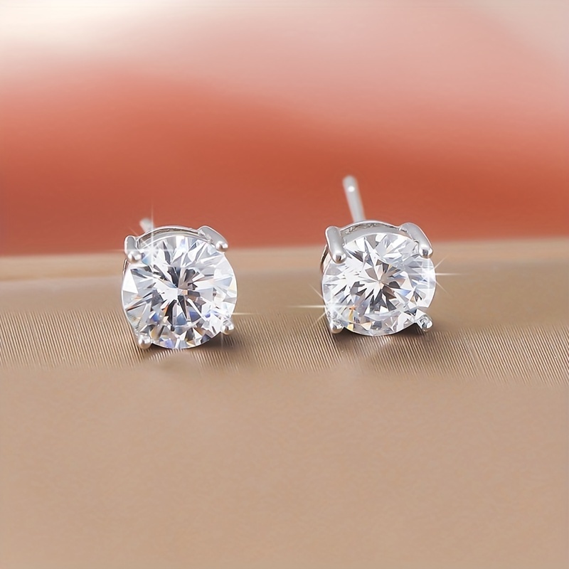 Geometric Zirconia Stud Earrings 925 Silver Posts