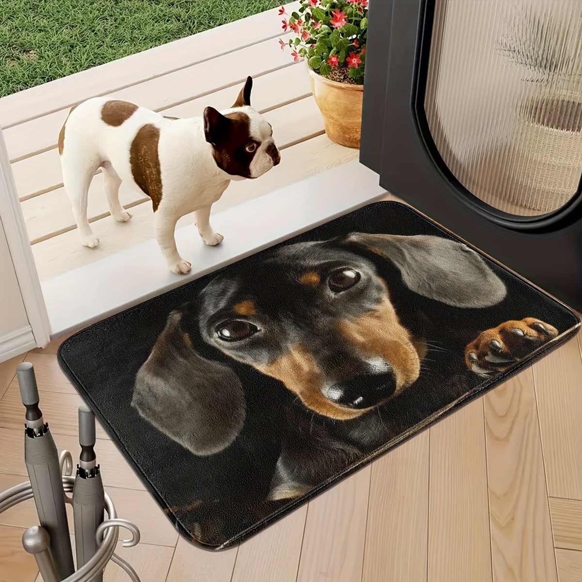 

Black Dachshund Print Soft Flannel Door Mat - Absorbent, Non-slip & Stain Resistant Rug For Home Entrance, Bedroom, Living Room, Kitchen - Machine Washable