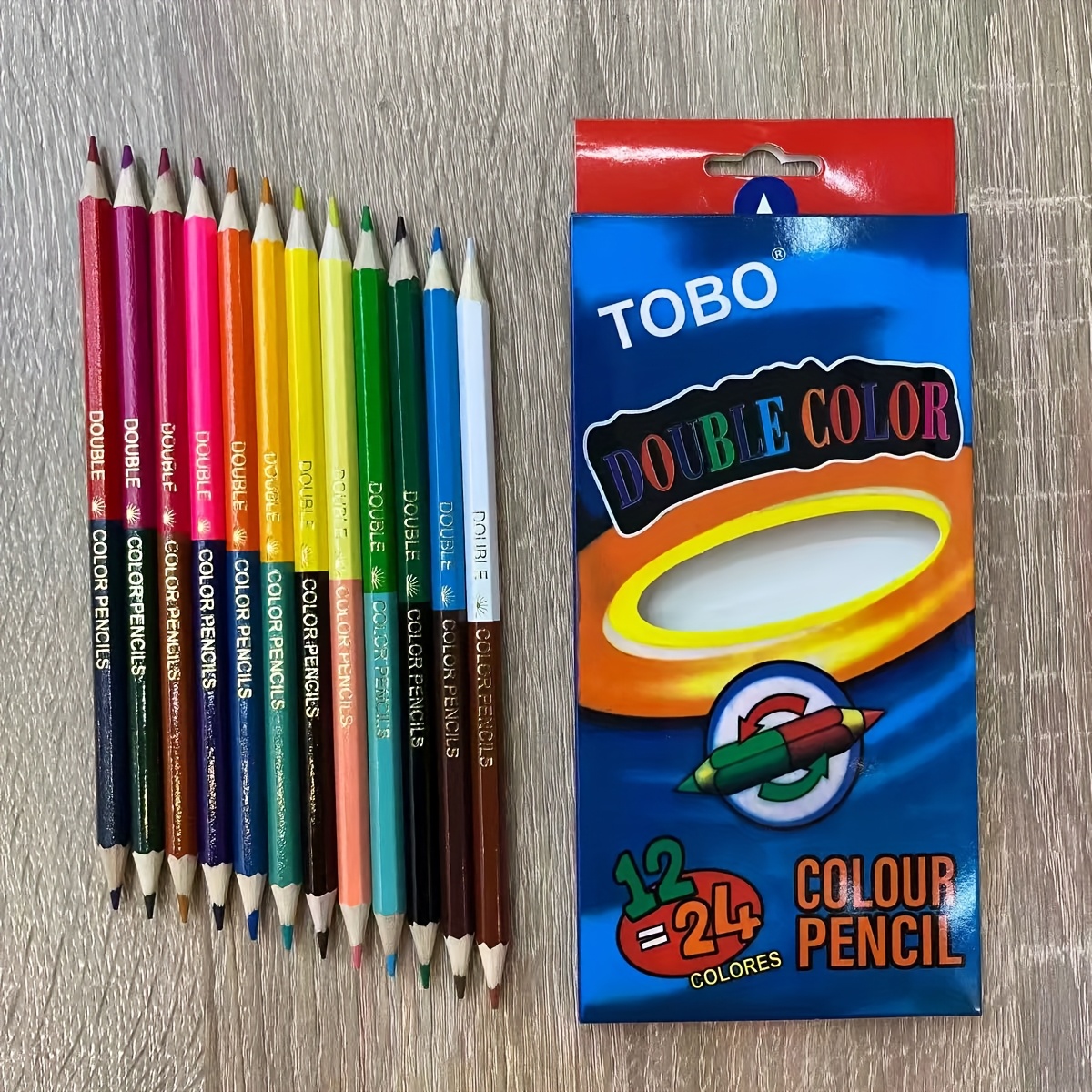 Image of Tobo Dual-tone Pencils: 12 Colors, Wooden Body, Suitable For School And Office Use