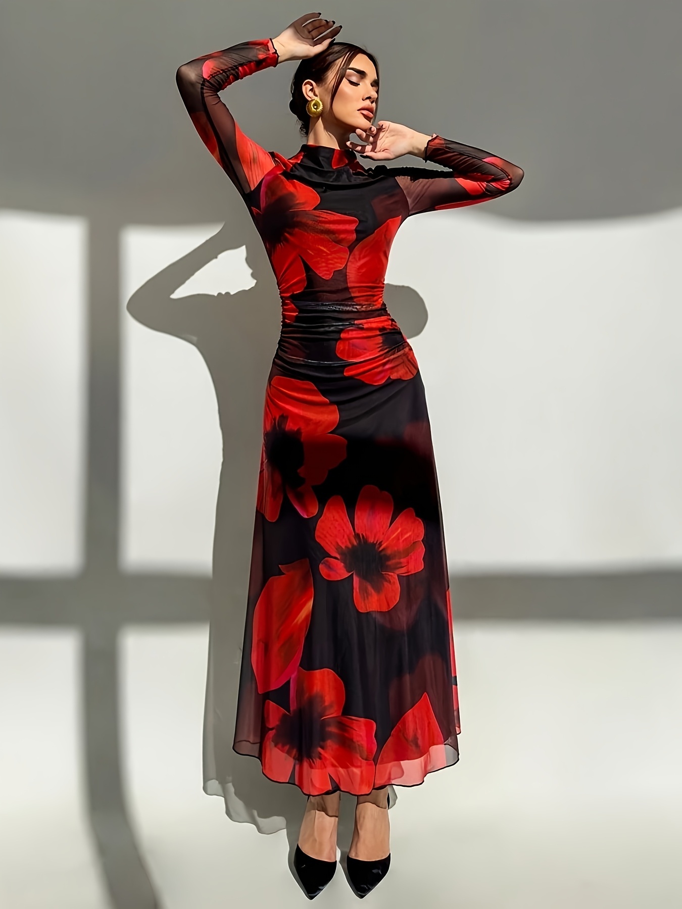 dye print mesh print party long sleeve fitted long - Temu