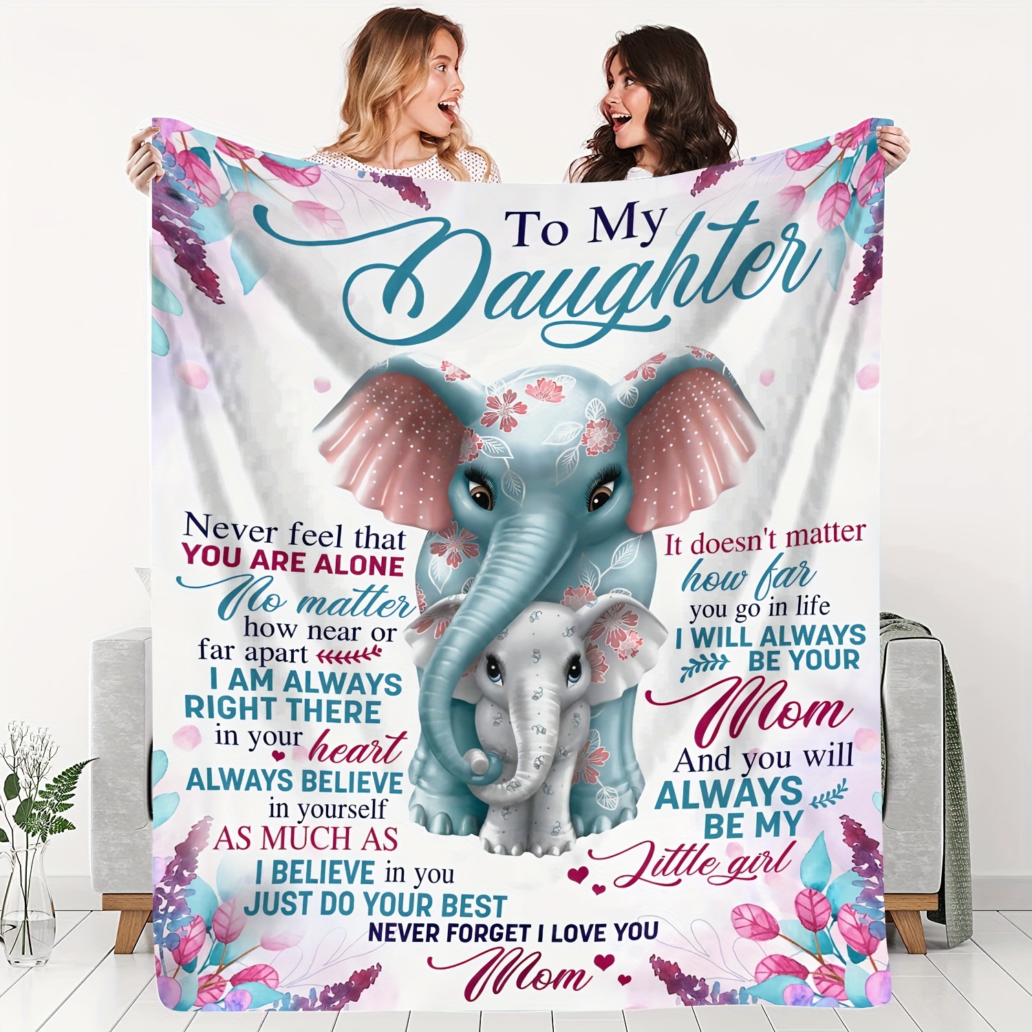 

Flannel 'to My Daughter' Growth Gift Blanket With - Cozy, , Couch Or Bed, Message From Mom