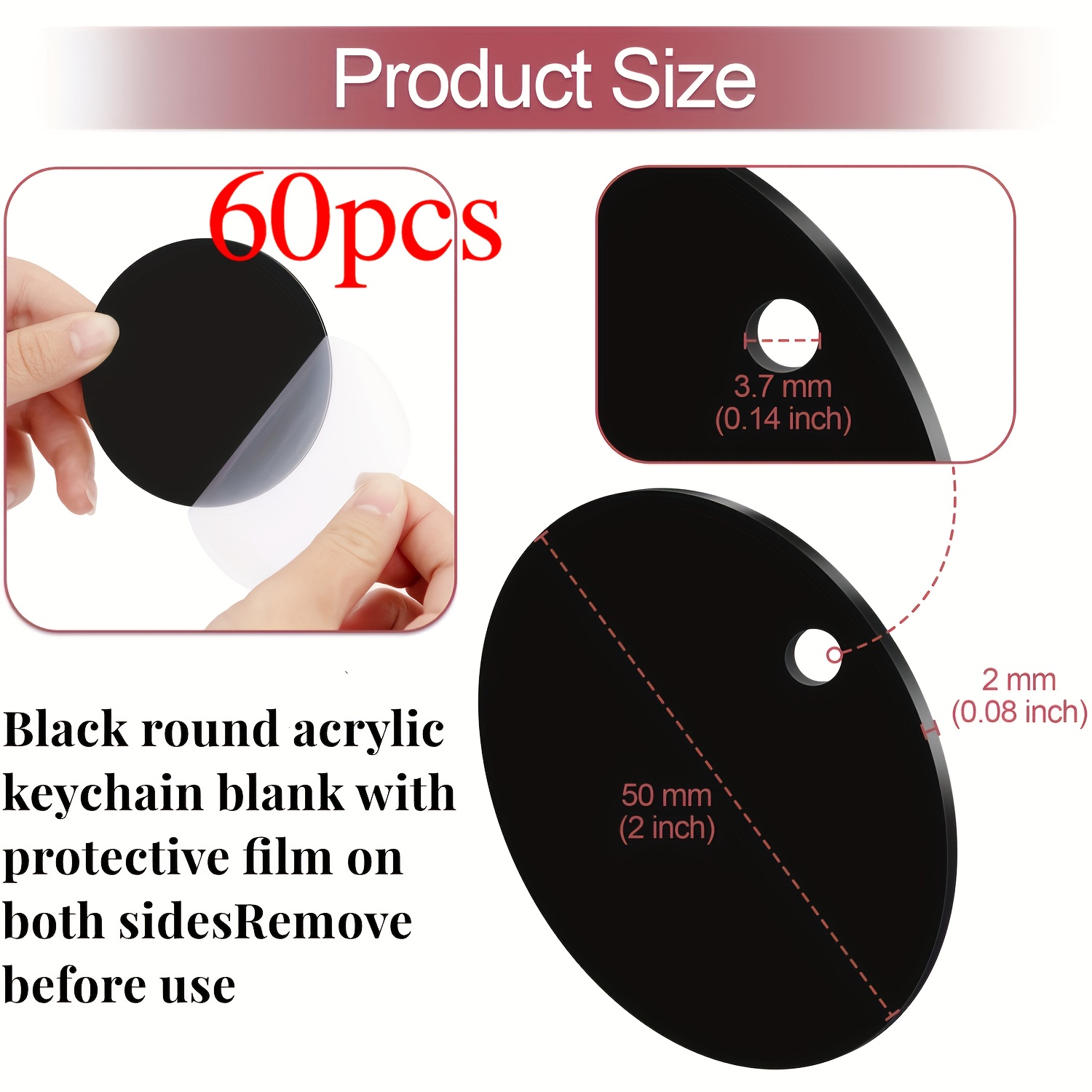 TEMU 30pcs/60pcs Black Acrylic Blanks Circles, Unfinished Round Keychain Ornaments Blank For Vinyl Painting With Diy Keychain Accessories