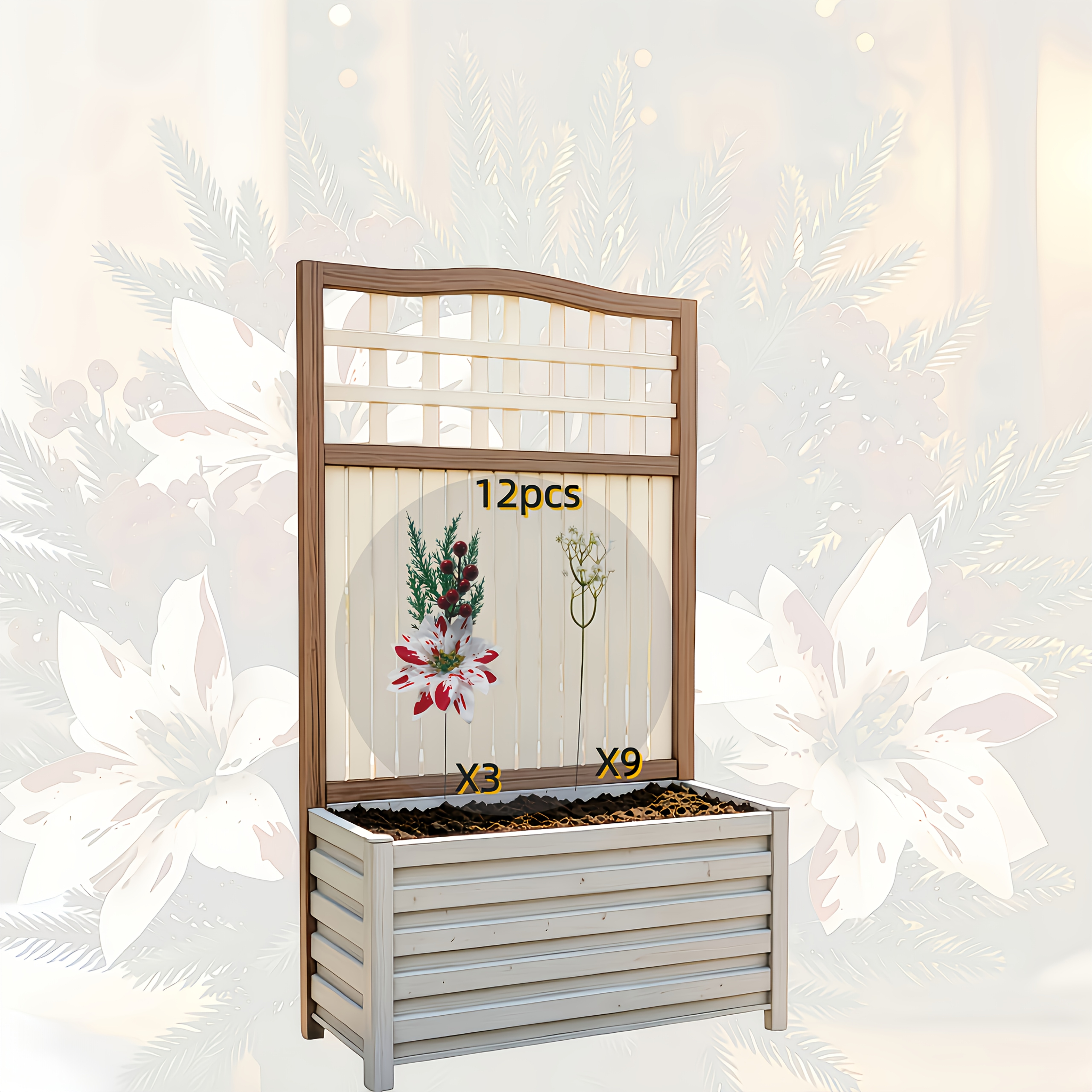 TEMU 12pcs Set Christmas Red And White Artificial Flower Bouquet With Red Berries, Pine Needles, And Baby's Breath, Self- Decorative Artificial
