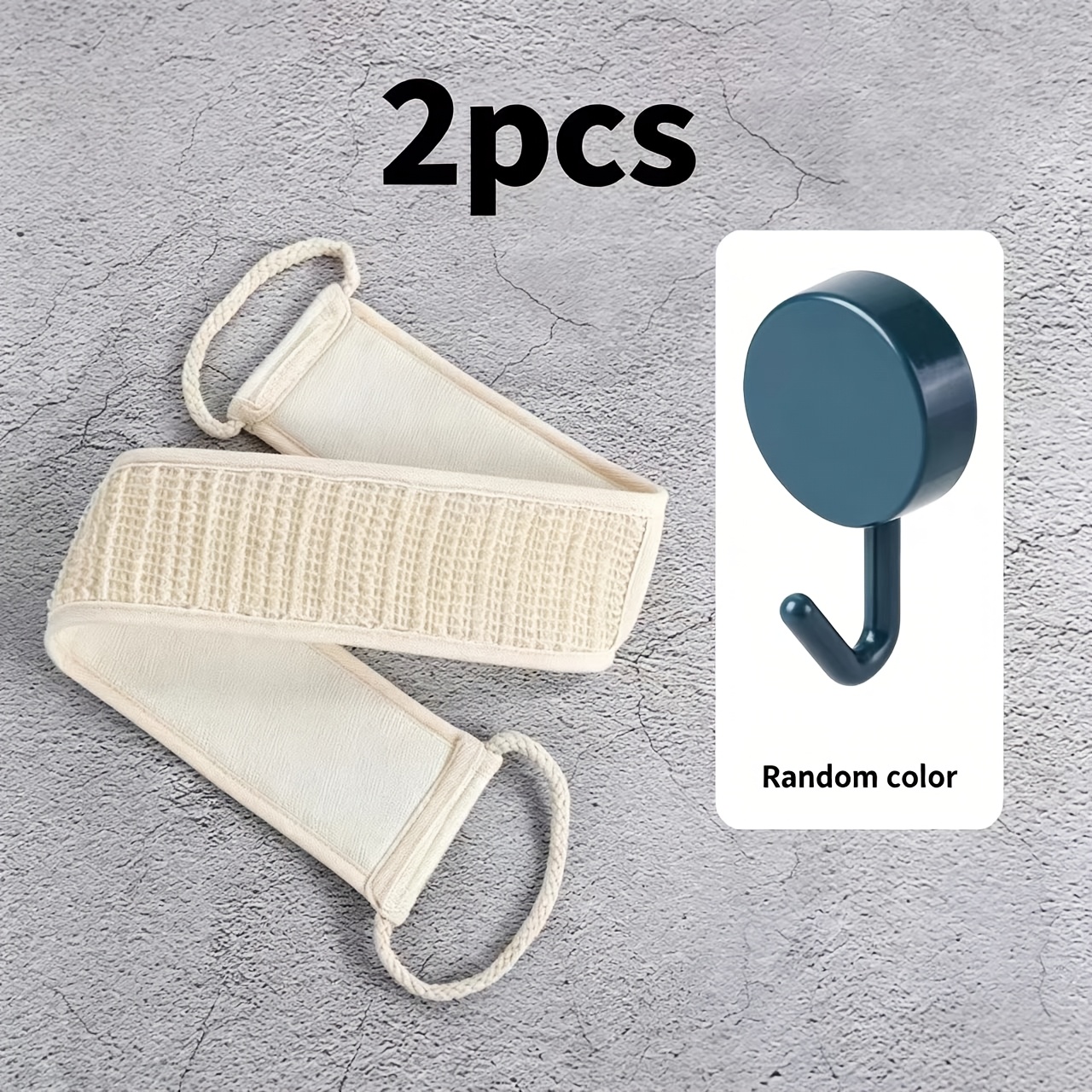 TEMU 2pcs Set: 1 Long Back-scrubbing Bath Towel With Pull String + 1 Bathroom Hook (color Random). Easily Scrub Your Back With This Deep-cleansing,