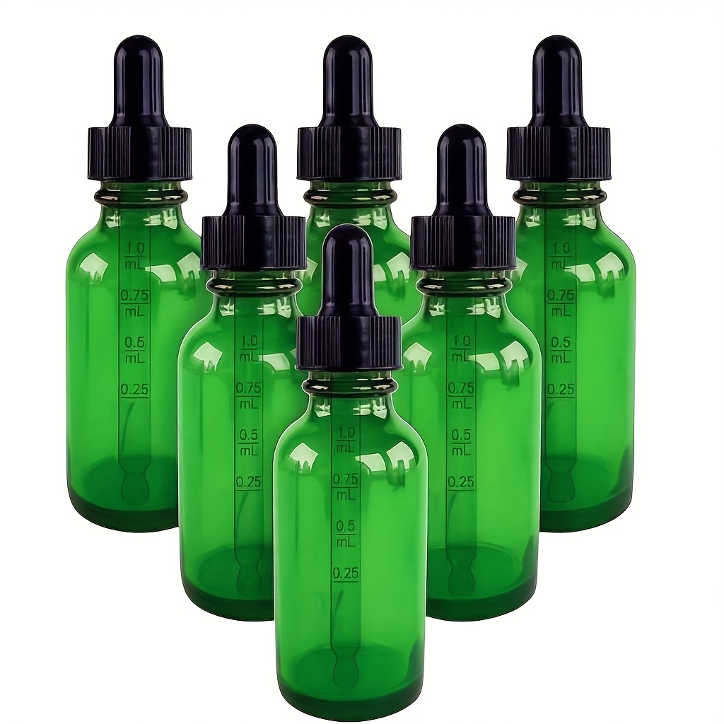 TEMU Hot Search ! 6pcs Set Of 30ml (1oz) Green Light-proof Dropper Bottles, Precise Measurement, Essential For Essential Oil And Serum Dispensing,
