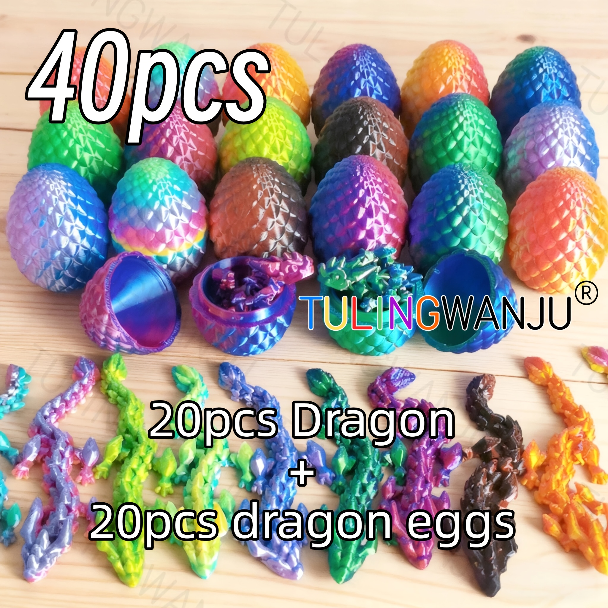 TEMU 40pcs/20 Sets/dragon Egg Set Decorative Sculpture (including 20 Dragons And 20 ), With A Dragon Body Of 4.92 Inches And A Dragon Egg Of 2.2