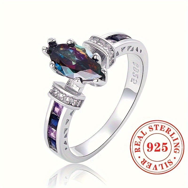 

3.7g S925 Pure Silvery Cut Colorful Synthetic Zirconia Ring For Women Engagement Ring Jewelry Daily Party Ring