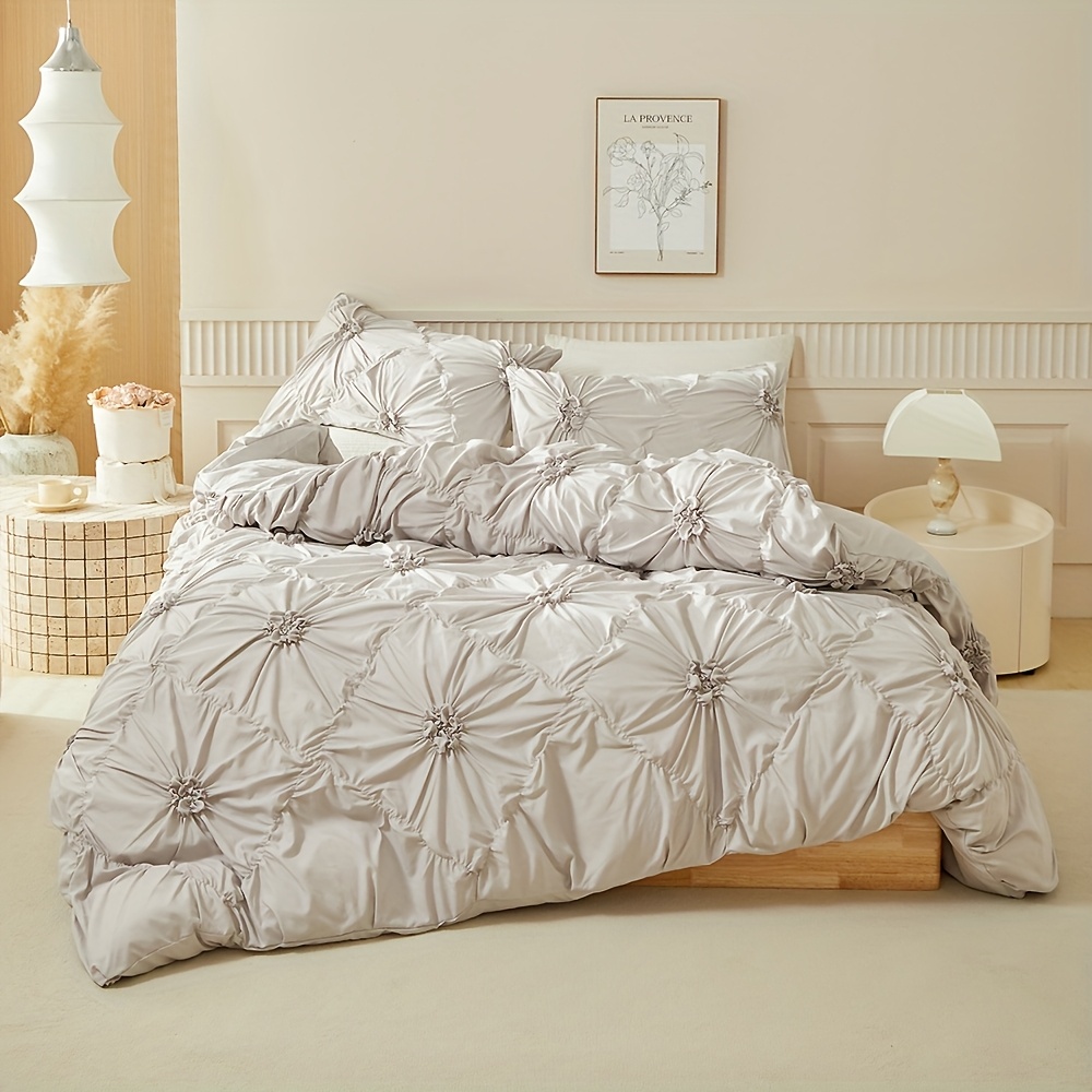 Floral Duvet Cover 2/3pcs Set (1 Duvet Cover And 1/2 Pillowcases), Pleated Floral Design, Easy Fashion, All-Season Bedroom Bedding, with Zipper And Corner Straps, Suitable for Women And Men