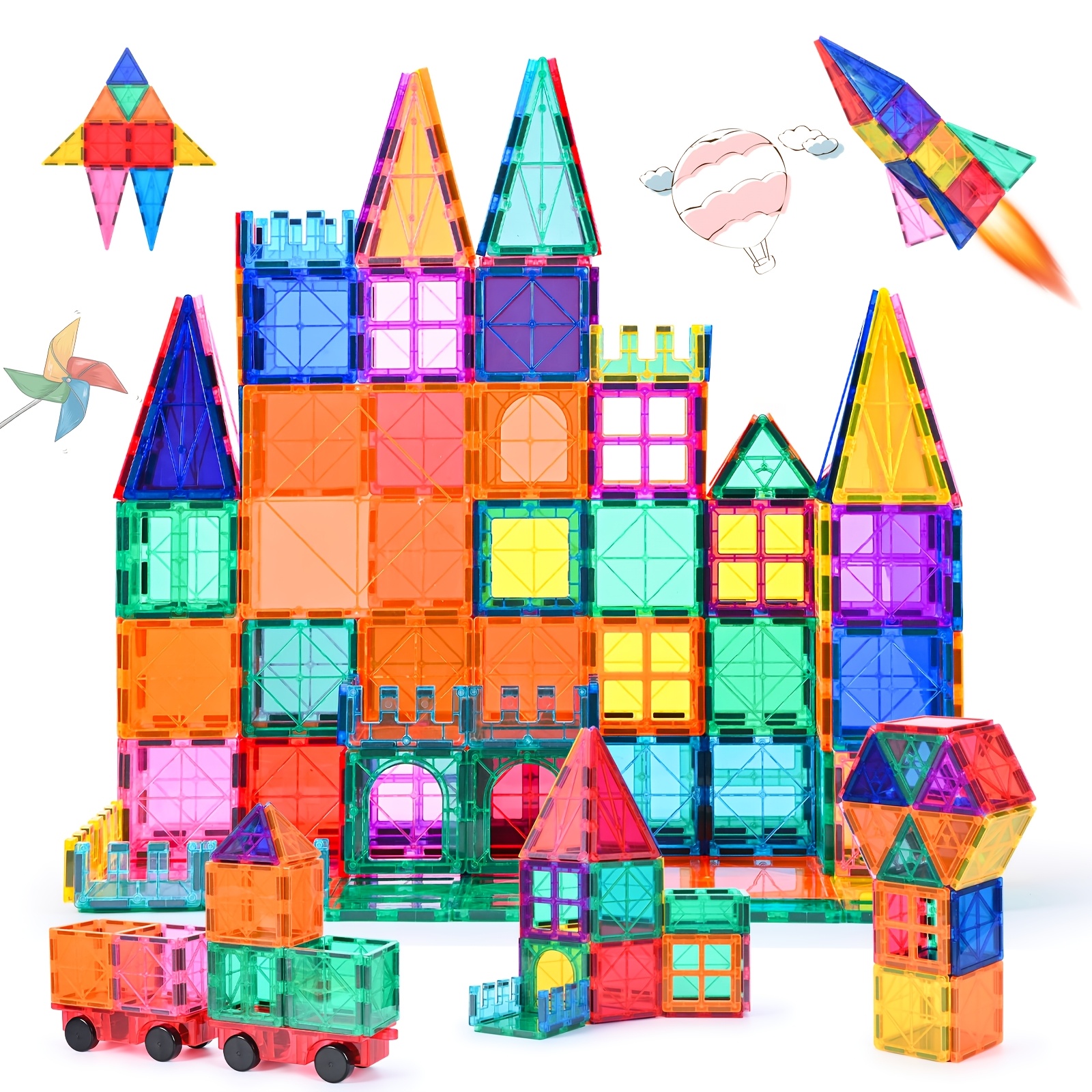 100pcs Magnetic Blocks 3d Set, Stem Educational Toys, Stacking And Puzzle Playset, Ideal Birthday Gift For 3+ Years Old, Creative Play Vibrant Construction Set Durable Abs Material