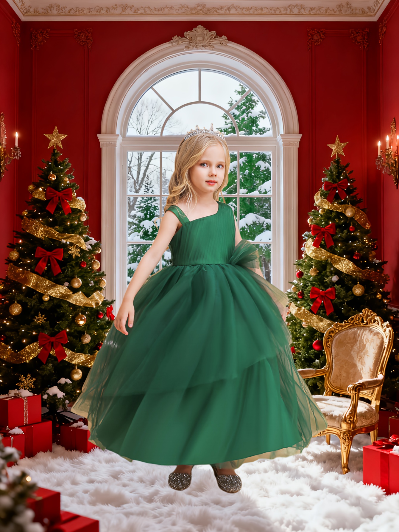 dark green christmas dresses girls dress sleeveless long dress tulle 25000-30000