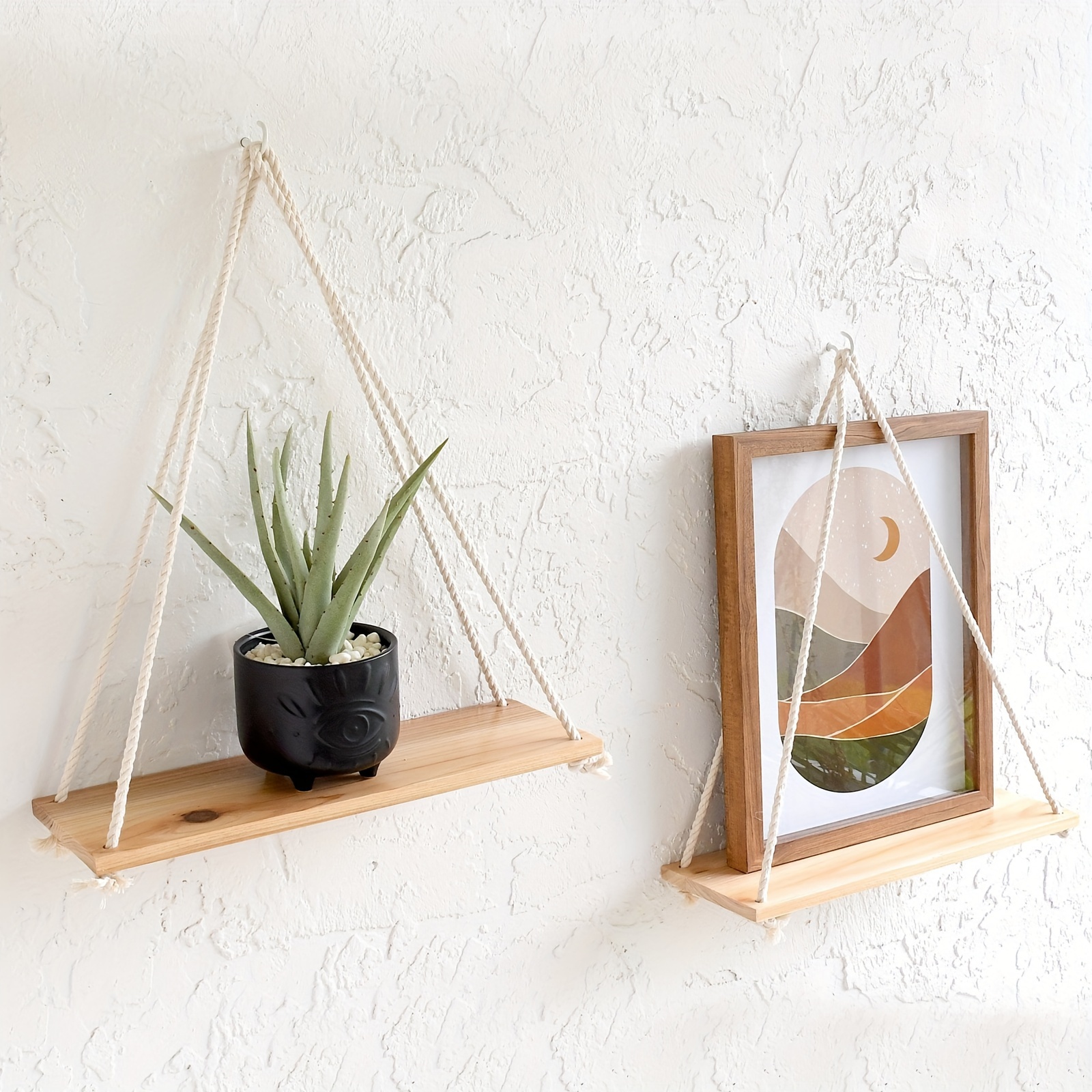 

Boho Style 2 Piece Floating Shelves - Wooden Wall Hanging Storage Shelf Set For Potted Plants & Decor, Versatile Log Material, Ideal For Home, Bedroom, Living Room Decorations