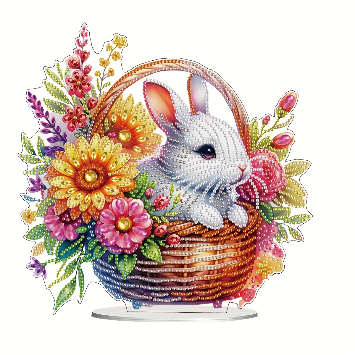 

Bunny & Floral Basket 5d Diy Kit - Unique Shaped Crystal Art For Decor, Living Room, Bedroom, Entryway