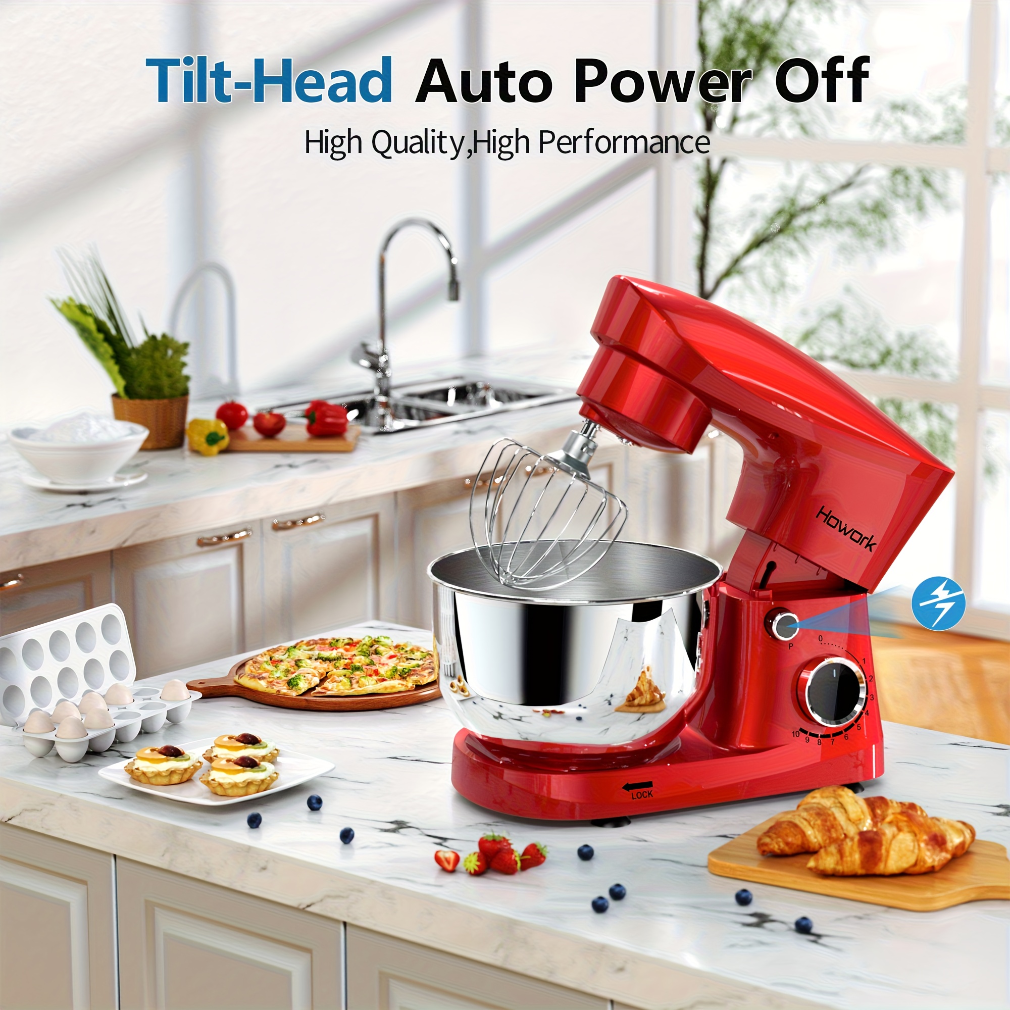HOWORK 10-Speed 5L Electric Stand Mixer with Attachments