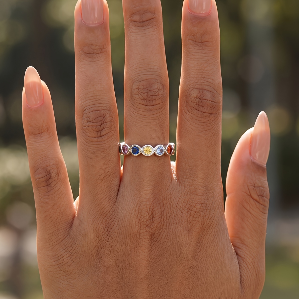 Women's Twisted Colored Synthetic Zirconia Ring, Elegant Gift