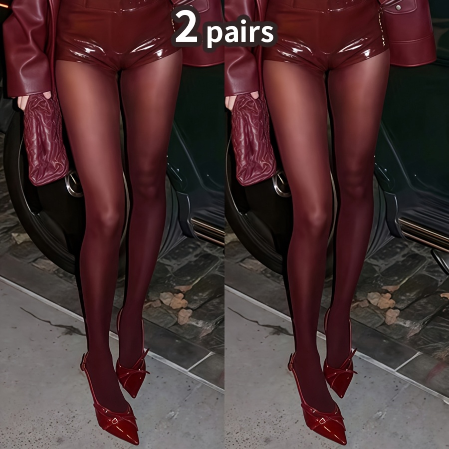 Lot de 2 collants rouge vin vintage pour femmes - Taille haute, extensibles et confortables, couleur unie, parfaits pour les tenues décontractées ou formelles, accessoire de mode polyvalent, tenue formelle, conception taille haute, coupe confortable