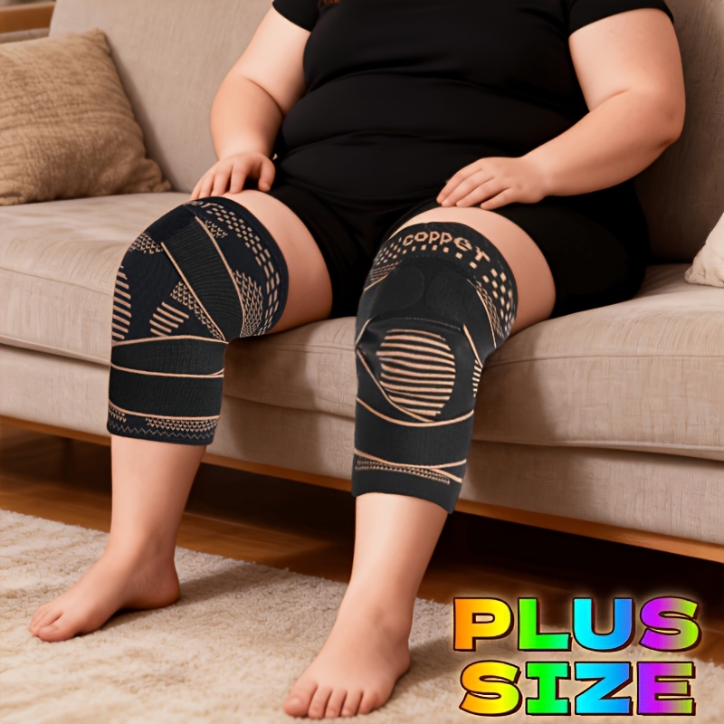 TEMU 2pcs Extra Large Infused Fiber Knee Braces With Straps, Breathable Oversize Compression Knee Support, Plus Size Knee Sleeves Support, For Gym,