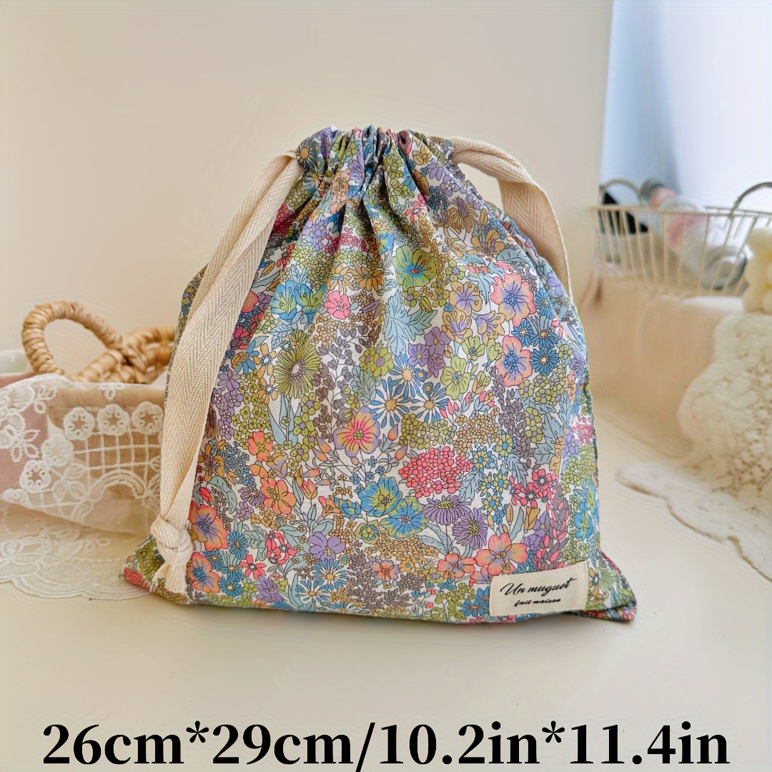 TEMU Gift For Her/him 1pc Cute Flower Bow Tie Print Series Drawstring Bag, Gift Bag, Classification Storage Bag, Home Organization Dustproof Bag,