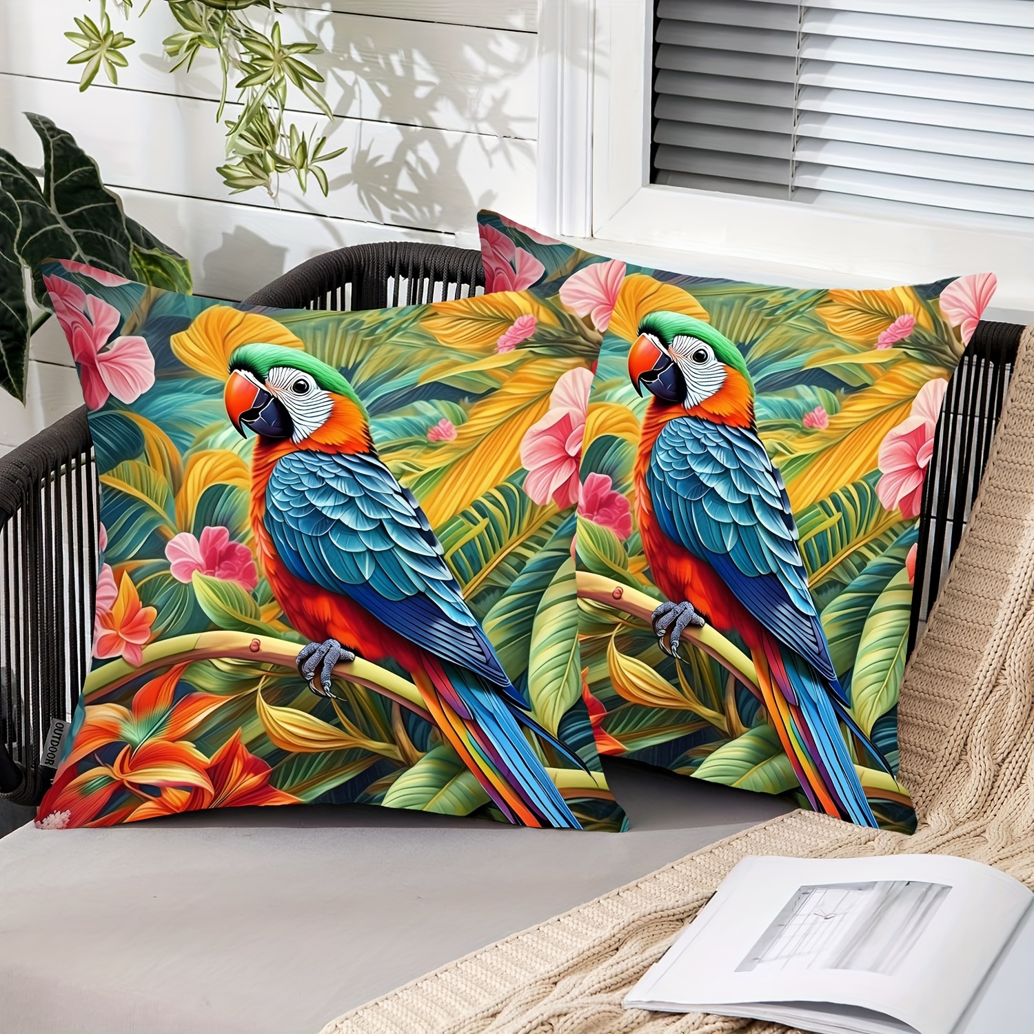 

2pcs Boho Chic Parrot Print Polyester Throw Pillow Covers, 18x18 Inch - Zip Closure, Dry Clean Only, Perfect For Living Room & Bedroom Decor Boho Pillow Covers Pillows For Bedroom Decor