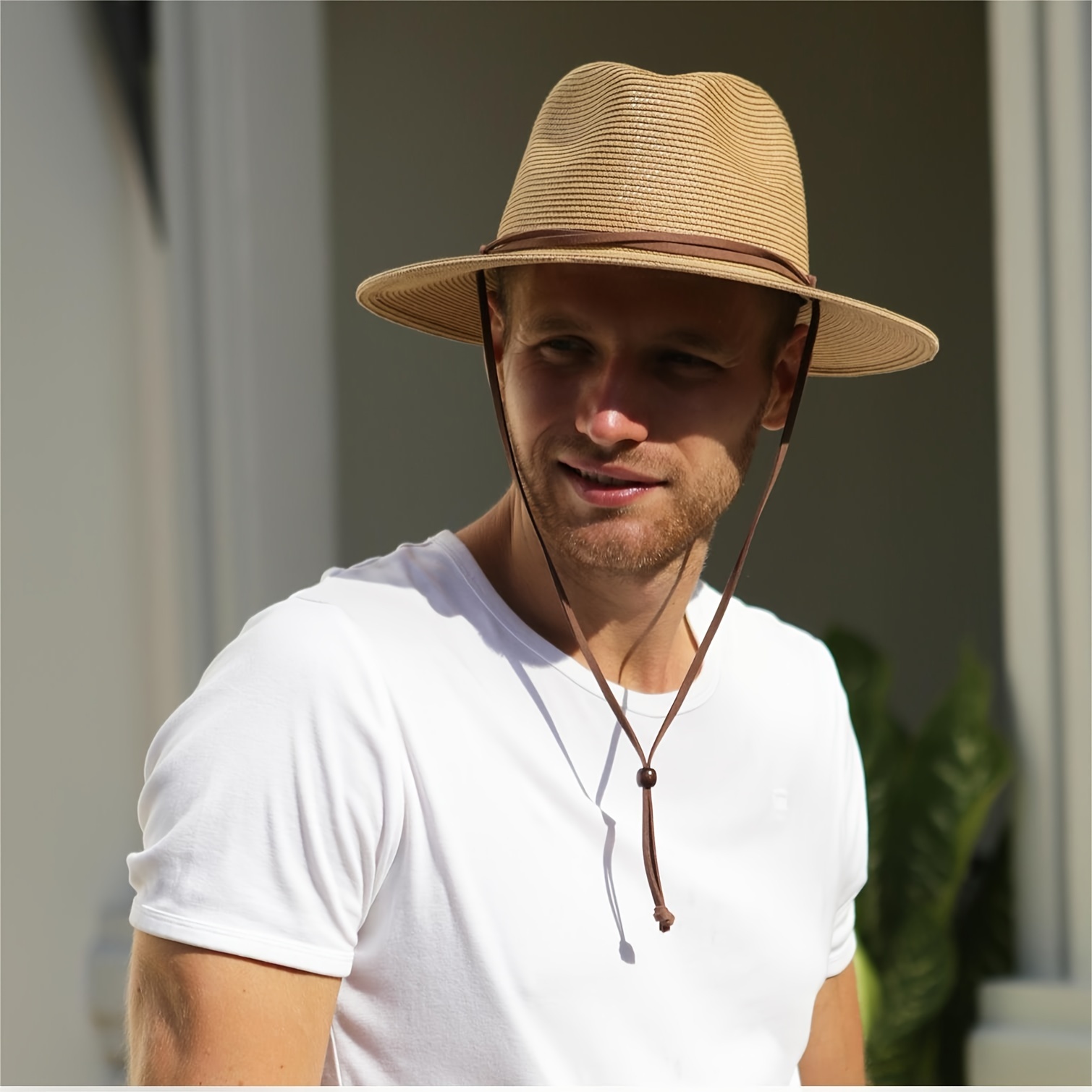 Sombrero De Playa Panamá Fedora De Ala Ancha Con Cordón De Viento Upf 50  Para Mujeres Y Hombres, Sombrero De Paja De Verano, Alta Calidad Y  Asequible